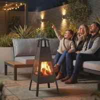 Outsunny Braséro extérieur avec cheminée conique 41x40,5x97 cm acier au carbone avec grille de protection pour patio terrasse noir(m-5)