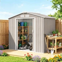 Outsunny Abri de Jardin 2,42 m² - Remise pour Outils avec Fondation - cabanon Porte verrouillable - tôle d'acier marron clair(m-16)