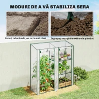 Outsunny Seră Verticală cu 2 Secțiuni și 3 Rafturi, din Plastic și Oțel, 143x45x151 cm, Verde Închis și Transparent(m-8)