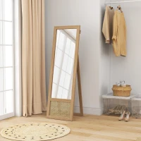 HOMCOM Espejo de Cuerpo Entero 160x50 cm con Marco de Madera y Soporte para Salón Dormitorio Natural(m-9)