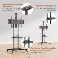 HOMCOM Carrello Porta TV Mobile Regolabile 32-75 Pollici, Nero(m-6)