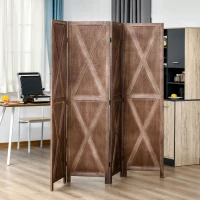 HOMCOM Paravent intérieur 4 panneaux 182 x 170 cm style campagnard chic séparateur de pièce avec croisillons noyer(m-10)