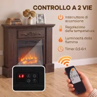 HOMCOM Camino Elettrico da Terra 1800W con Effetto Fiamma, Telecomando, Timer e Temperatura Regolabile, Marrone(m-5)