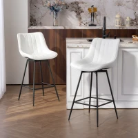 HOMCOM Juego de 2 Taburetes de Bar, Sillas de Bar Giratorio 360° Tapizado en Cuero Sintético con Respaldo y Reposapiés Blanco(m-10)