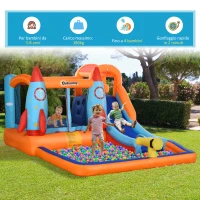 Outsunny Castello Gonfiabile per Bambini con Scivolo, Vasca e Trampolino, 350x250x185 cm, Multicolore(m-6)