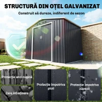 Căsuță din Metal 2,77 m² Outsunny 213 x 130 x 185 cm cu Fundație, Uși Glisante Gri Închis(m-5)