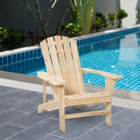 Outsunny Silla de Jardín Adirondack Asiento Extra Ancho Carga 150 kg para Patio Terraza Balcón 78x89x88 cm Natural(m-8)