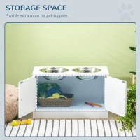 PawHut Raised Pet Feeder, with Two Bowls, Storage - White(m-5)