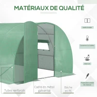 Outsunny Serre de Jardin Tunnel 12 m² 4L x 3l x 2H m Acier galvanisé renforcé + PE Haute densité fenêtres Porte Vert(m-4)