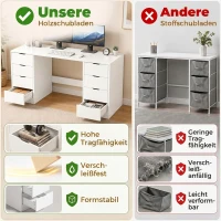 HOMCOM Bureau 140 cm met 8 laden, modern bureau met opbergruimte, witte houtlook(m-5)