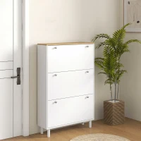 HOMCOM Scarpiera stretta 24 paia con 3 cassetti ribaltabili e mensole regolabili, bianco(m-8)