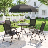 Outsunny Conjunto de Muebles para Jardín con 4 Sillas 1 Mesa y 1 Parasol Texteline Aluminio y Poliéster Negro(m-2)