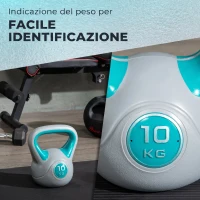 SPORTNOW Kettlebell 10kg in PU e Sabbia con Base Piatta e Impugnatura per Stacchi, Squat e Sollevamenti, 22x16x26 cm, Blu(m-5)