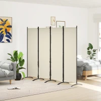 Outsunny Paravento da Esterno e Interno a 4 Pannelli Pieghevole, 221x50x172cm, Crema(m-2)