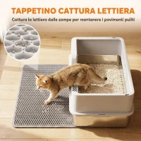 PawHut Lettiera per Gatti XL Fino a 8 kg con Tappetino, Vassoio in Acciaio e Paletta, Grigio Chiaro(m-7)