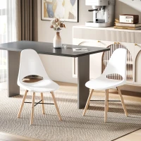 HOMCOM Pack de 2 Sillas de Comedor de Plástico con Respaldo Curvado y Patas de Madera de Caucho Blanco(m-2)
