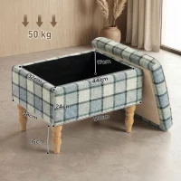 HOMCOM Linen Fabric Upholstered Footstool, Rectangular Storage Stool with Removable Top, Padded Seat and Hidden Space, Grey(m-3)