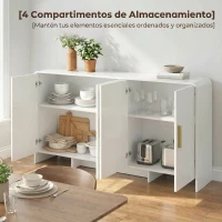 HOMCOM Aparador de Cocina con 4 Estantes 4 Puertas de Cierre Suave Mueble para TV de 72 Pulgadas 152x40x80 cm Blanco(m-5)