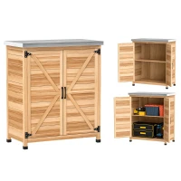 Outsunny Dulap Exterior cu Raft Intern și Banc de Lucru, din Lemn și Oțel Zincat, 79x43x92 cm, culoare lemn(m-11)