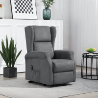 HOMCOM Poltrona Reclinabile Alzapersona con Telecomando, in Tessuto Effetto Lino, 74x94x111 cm, Grigio Scuro(m-7)