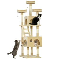 PawHut Rascador Árbol para Gatos Grande 60x50x181 cm con Poste de Arañar Múltiples Plataformas Escaleras Cuevas Juguetes Centro de Actividades Beige(m-1)