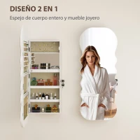 HOMCOM Espejo Joyero con Luz LED Montado en la Pared o en la Puerta con Cerradura Espejo Entero Blanco(m-4)