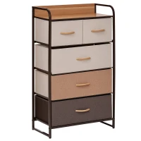 HOMCOM Commode Meuble de Rangement 5 tiroirs Pliables en Tissu 58 x 29 x 99 cm Multicolore(m-11)