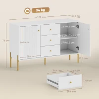 HOMCOM Aparador Moderno de 2 Puertas Aparador de Salón con 3 Cajones Estantes Ajustables Blanco 120x39,1x76 cm(m-3)