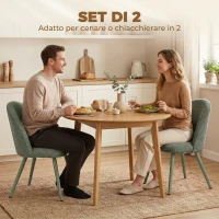 HOMCOM Set 2 Sedie da Pranzo in Velluto con Seduta Imbottita e Gambe in Metallo, Verde Scuro(m-4)