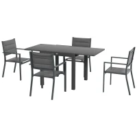 Outsunny Salon de jardin ensemble table et chaises 5 pièces avec 1 table à manger extensible 4 chaises dossier haut gris foncé(m-12)