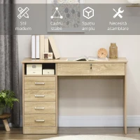 HOMCOM Birou Cameră sau Office Lemn cu 2 Sertare și 2 Chei, 110x50x76 cm, Stejar(m-6)