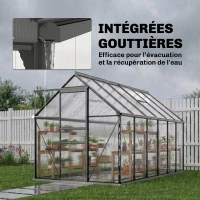 Outsunny Serre de jardin en aluminium polycarbonate avec fondation, serre avec fenêtre réglable porte coulissante 190x375x199cm(m-7)