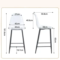 Lot de 4 tabourets de bar transparents, design moderne au look aérien, 51x45x102 cm, Noir(m-3)