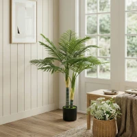 HOMCOM Artificial Palm Tree with 14 PEVA Leaves, 120cm Decorative Artificial Plant with Pot and Moss Effect, Green(m-9)