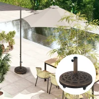 Outsunny Pied de parasol Rond, socle parasol extérieur en résine 21 kg, avec roues pour mât de Ø 32/38/48 mm, Ø 48 x 42 cm bronze(m-9)