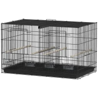 PawHut Jaula para Pájaros con Divisor 4 Comederos 4 Perchas Bandeja Extraíble para Loros Canarios Periquitos 76x46x46 cm Negro(m-11)