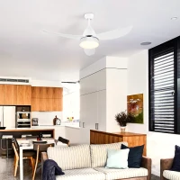 HOMCOM Reversible Ceiling Fan with Light, 3 Blades Indoor Modern Mount White LED Lighting Fan with Remote Controller, for Bedroom, Living Room, White(m-10)