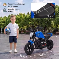 AIYAPLAY Moto da Cross Elettrica per Bambini 24V Motore 180W, 6-12 Anni, Pneumatici 30cm in Gomma, Blu(m-3)