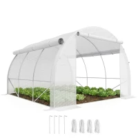Outsunny 3 x 3 x 2 m Polytunnel Greenhouse with Roll-up Side Walls, Walk-in Grow House Tent with Steel Frame, Reinforced Cover, Zipped Door, and 6 Mesh Windows for Garden, White(m-12)