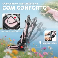 AIYAPLAY Triciclo Evolutivo 6 em 1 Dobrável Assento Giratório 360° Barra Parental Encosto Reclinável Toldo Rosa(m-6)