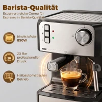 HOMCOM Espressomachine, 20-bar koffiemachine met melkopschuimer, 1,6 L waterreservoir, zwart(m-4)