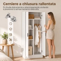 HOMCOM Armadio Slim con Barra Appendiabiti e Ripiani per Vestiti, 70x37x164 cm, Bianco(m-6)