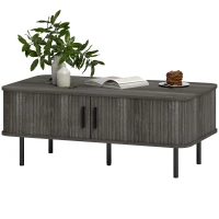 HOMCOM Coffee Table with Storage, Living Room Table with Slatted Tambour Sliding Doors and Adjustable Foot Pads, Rectangular Coffee Table with Elevated Base for Living Room, Grey Wood-Effect(m-11)