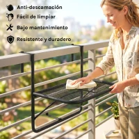 Outsunny Mesa Colgante de Balcón con Brazo Regulable y Altura Ajustable en 3 Posiciones Marco Metálico 60x56x50 cm Negro(m-7)