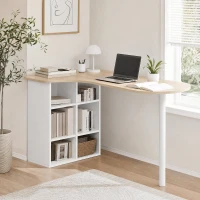 HOMCOM Birou neregulat 100 x 59 cm cu 6 compartimente, 4 rafturi reglabile și cadru din oțel, stejar(m-7)