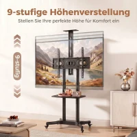 HOMCOM Stojak TV na kółkach do telewizorów 81,3–190,5 cm Regulowany stojak TV z 2 półkami, metal, max. VESA 400x600mm(m-4)