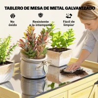 Outsunny Cobertizo de Jardín Exterior de Madera con Techo de Metal y Ganchos para Almacenaje Herramientas 71,5x39x95 cm Natural(m-5)