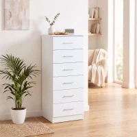 HOMCOM Comodă cu 6 sertare comodă înaltă pentru dormitor cu sistem anti-răsturnare 40x40x110 cm Alb(m-4)