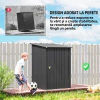 Outsunny Căsuță de Grădină pentru Depozitarea Uneltelor, din Oțel Zincat cu Ușă, 100x104x160 cm, Gri Închis(m-6)