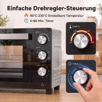 HOMCOM 36 L mini piekarnik z termoobiegiem, regulacja temperatury 90–230 °C, 1500 W(m-7)